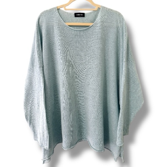 Eskandar Linen Square Lagenlook Sweater One Size Oversized Light Blue